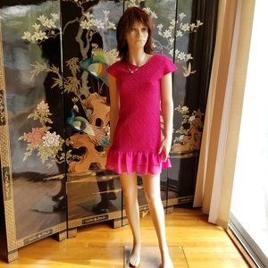 Studio 342 Size 10 Solid Pink Lace Ruffled Dress